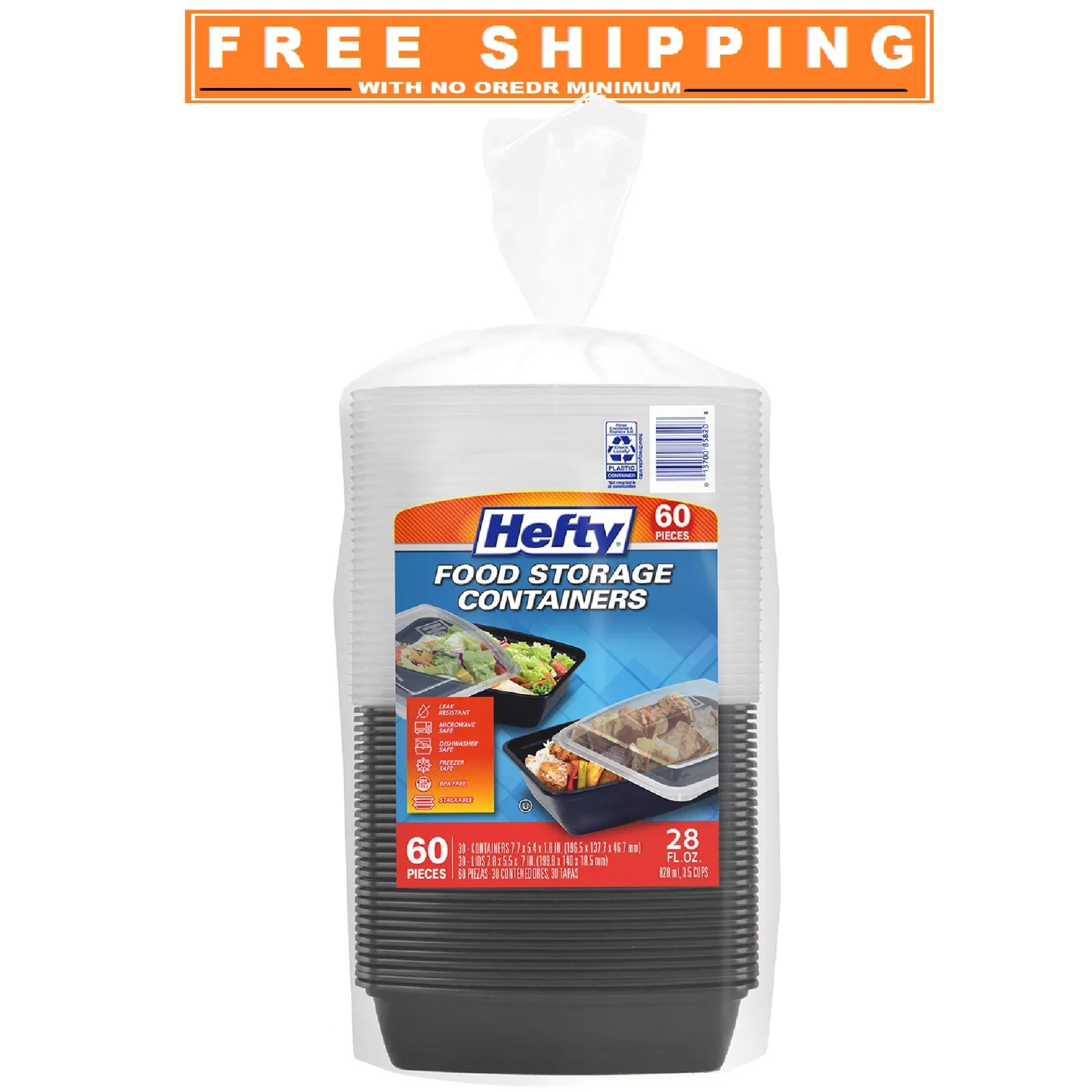 Hefty Food Storage Containers with Lids 28 oz., 60 pc.