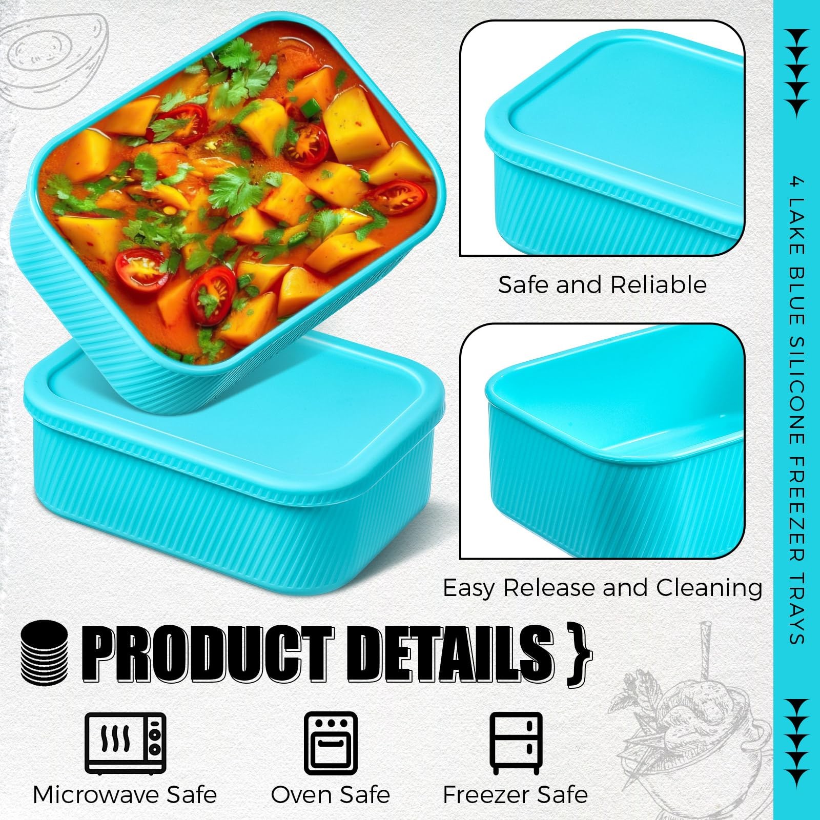 4 Pcs 6 Cup Silicone Freezer Trays with Lid Soup Containers Reusable Freezer …
