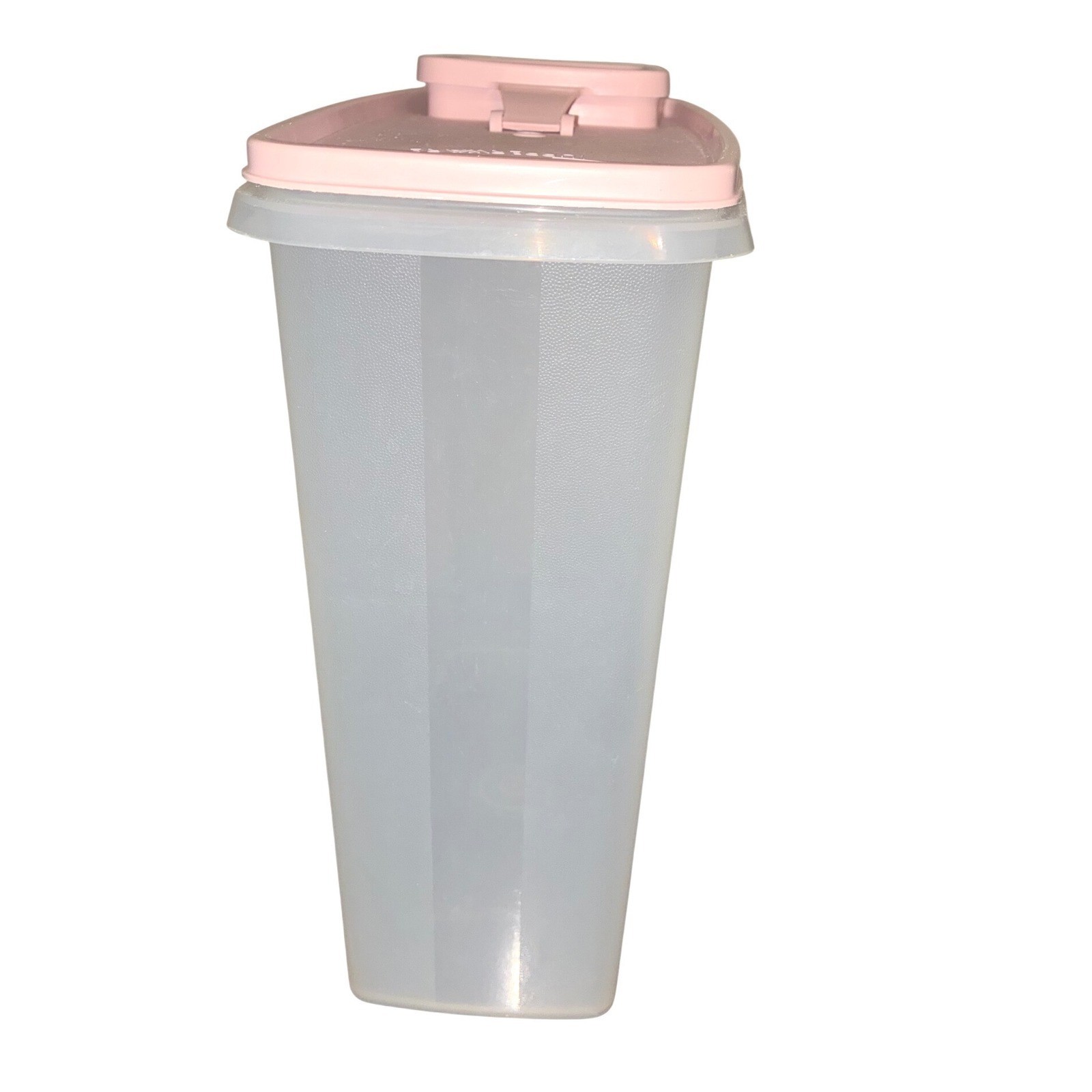 VTG Tupperware #1588-8 Pink Cereal Keeper-Red Lid. 9.5″h x 9″l x 4″w.
