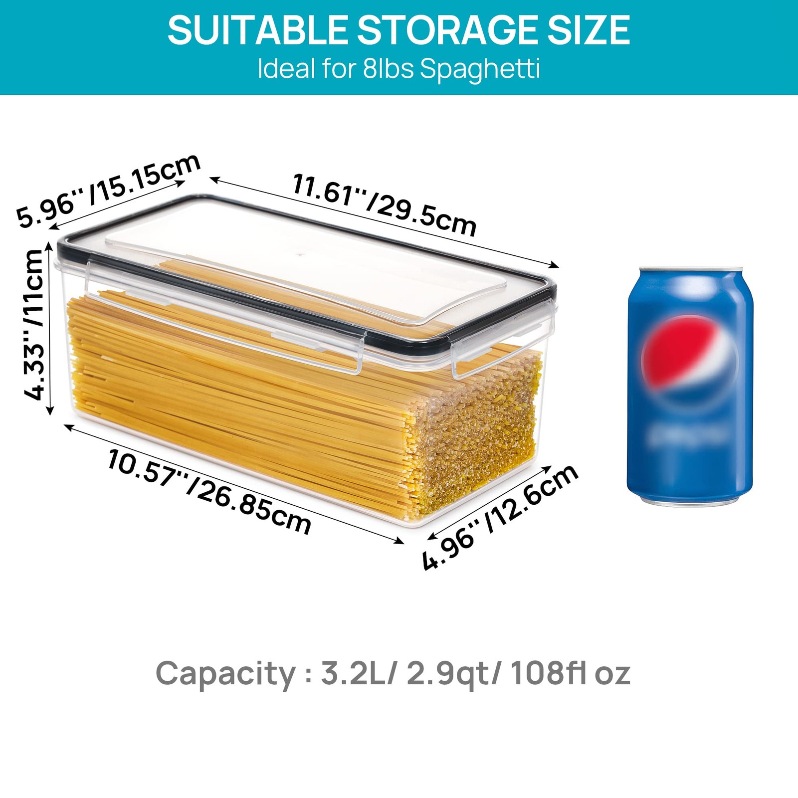 Airtight Food Storage Containers with Lids 4PCS Set 3.2L, Plastic Spaghetti C…