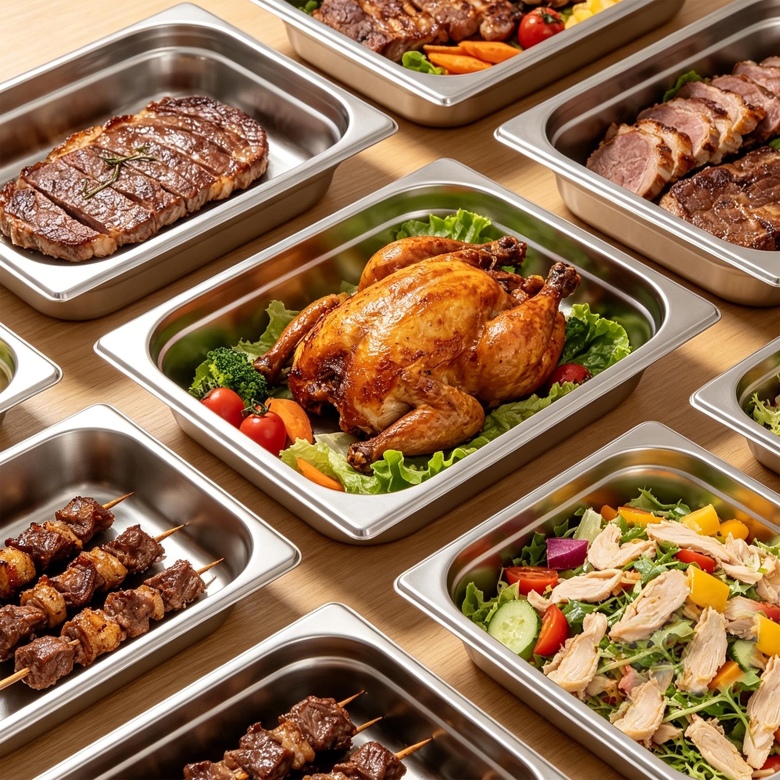 4 Pack Hotel Pans with Lids 1/2 Size 2.5″ Deep, Stainless Steel Steam Table P…