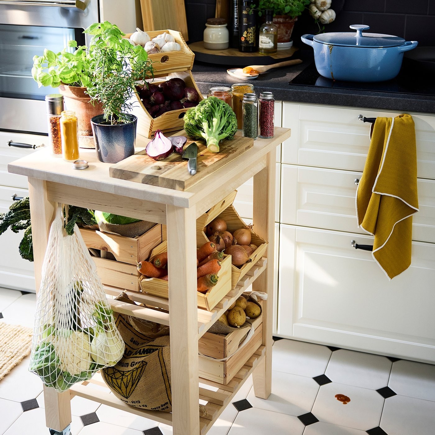 IKEA Solid Wood Food Storage Boxes Set of 2 Stackable Pine Fruit Basket
