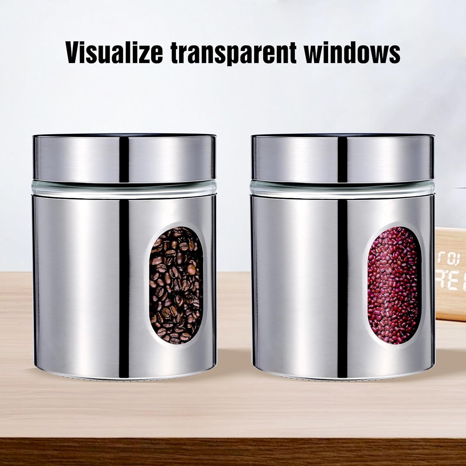 4 Pieces Kitchen Canisters Set 20 oz Stainless Steel Glass Canisters Airtight