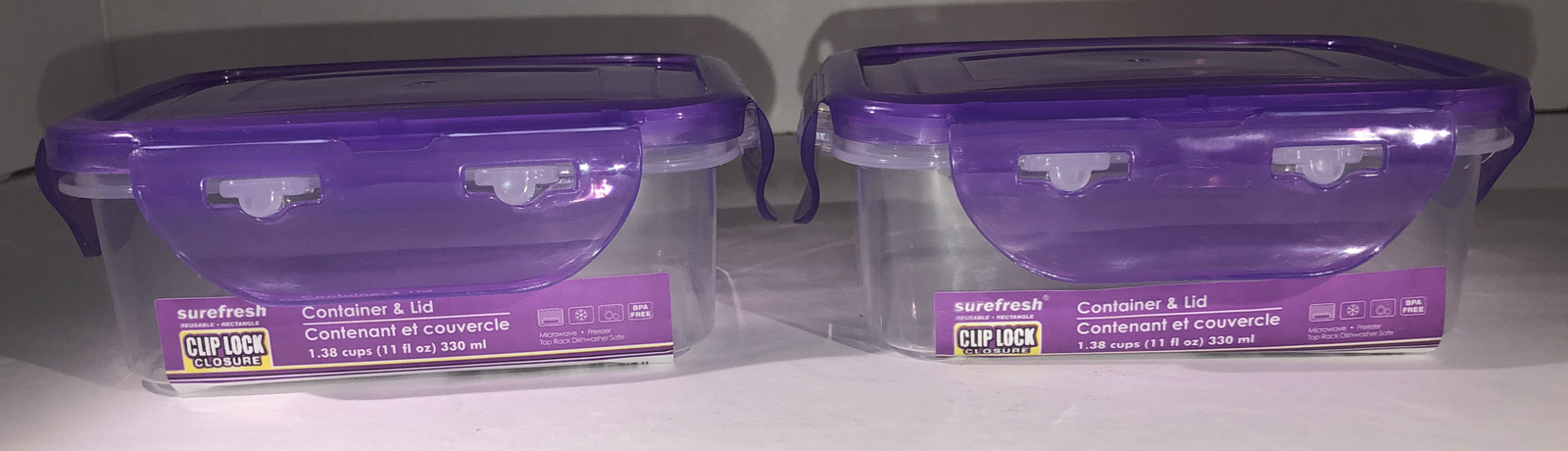 2ea 1.38Cup Sure Fresh Dry/Cold/Freezer Food Storage Containers W Clip-Lock Lids