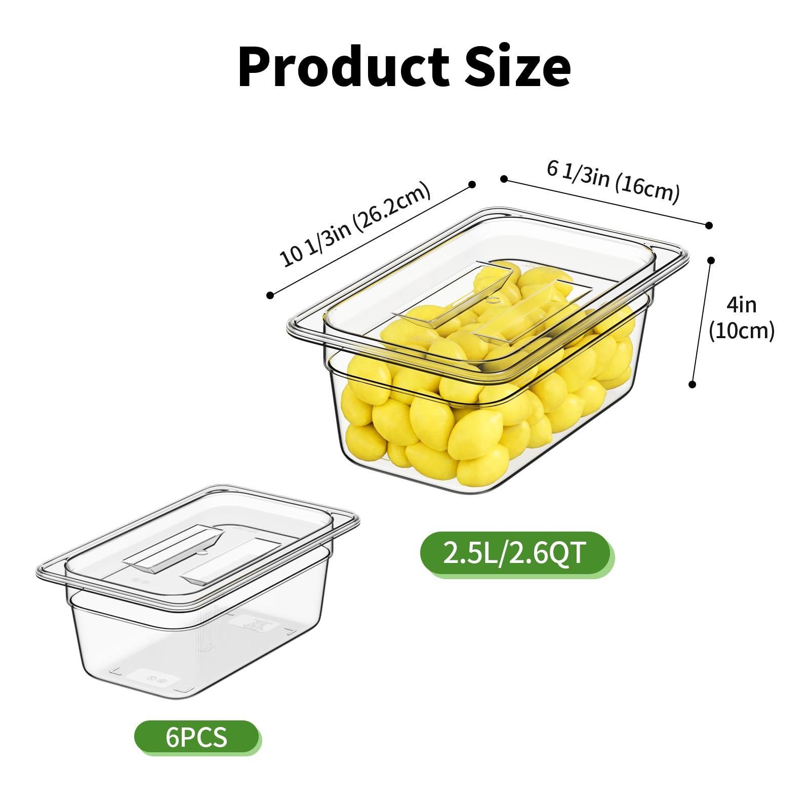 6 PCS 1/4 4 Inch Plastic Food Pans With Lids Clear Polycarbonate Stackable