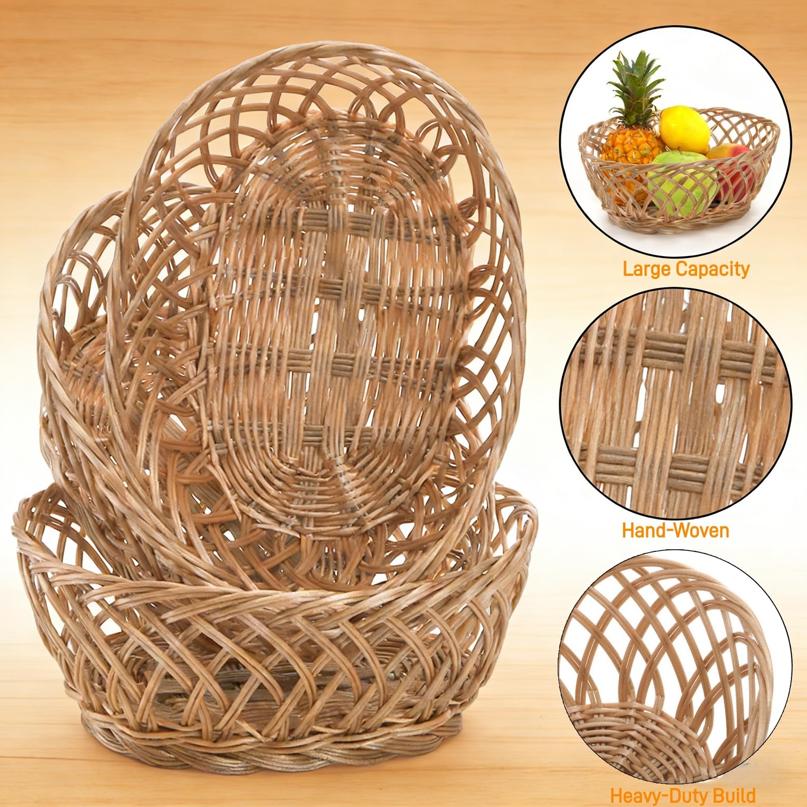 10 PCS Plastic Oval Basket 10×7.5×4 Inch Wicker Bread Bin Food Fruit Storage