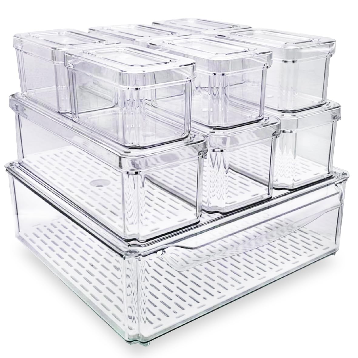 EASPACE 10-Pack Clear Fridge Organizer Bins with Lids & Drainage Holes,
