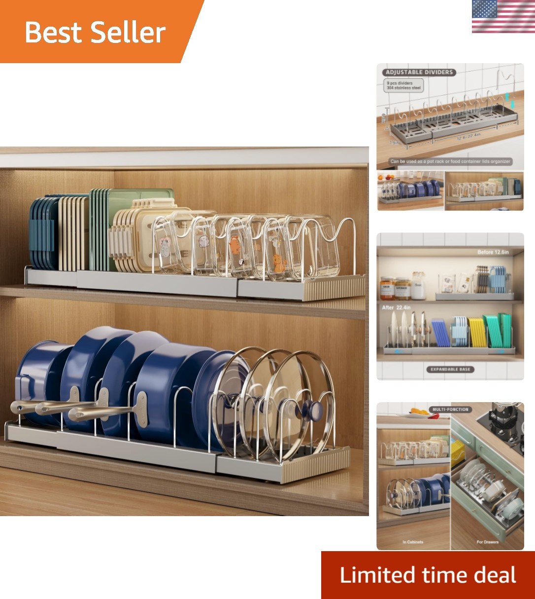 2 Pack Expandable Food Storage Container Lid Organizers, 22″ Pots and Pans Or…