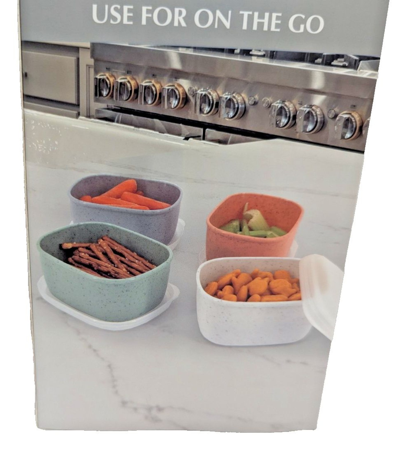 Farberware 4-pc Snack Containers Lids 6.7 oz Rectangle Speckled Colors BPA Free