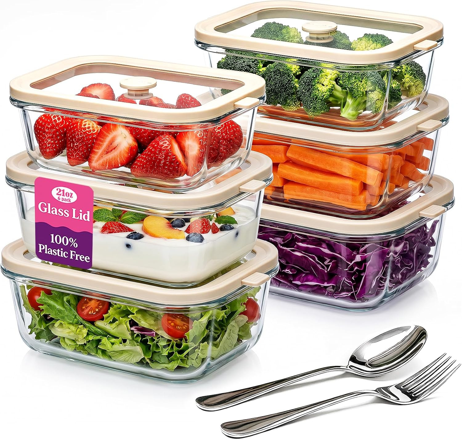5 Pack 35 Oz Glass Meal Prep Containers, Plastic-Free Glass Food Storage Contain