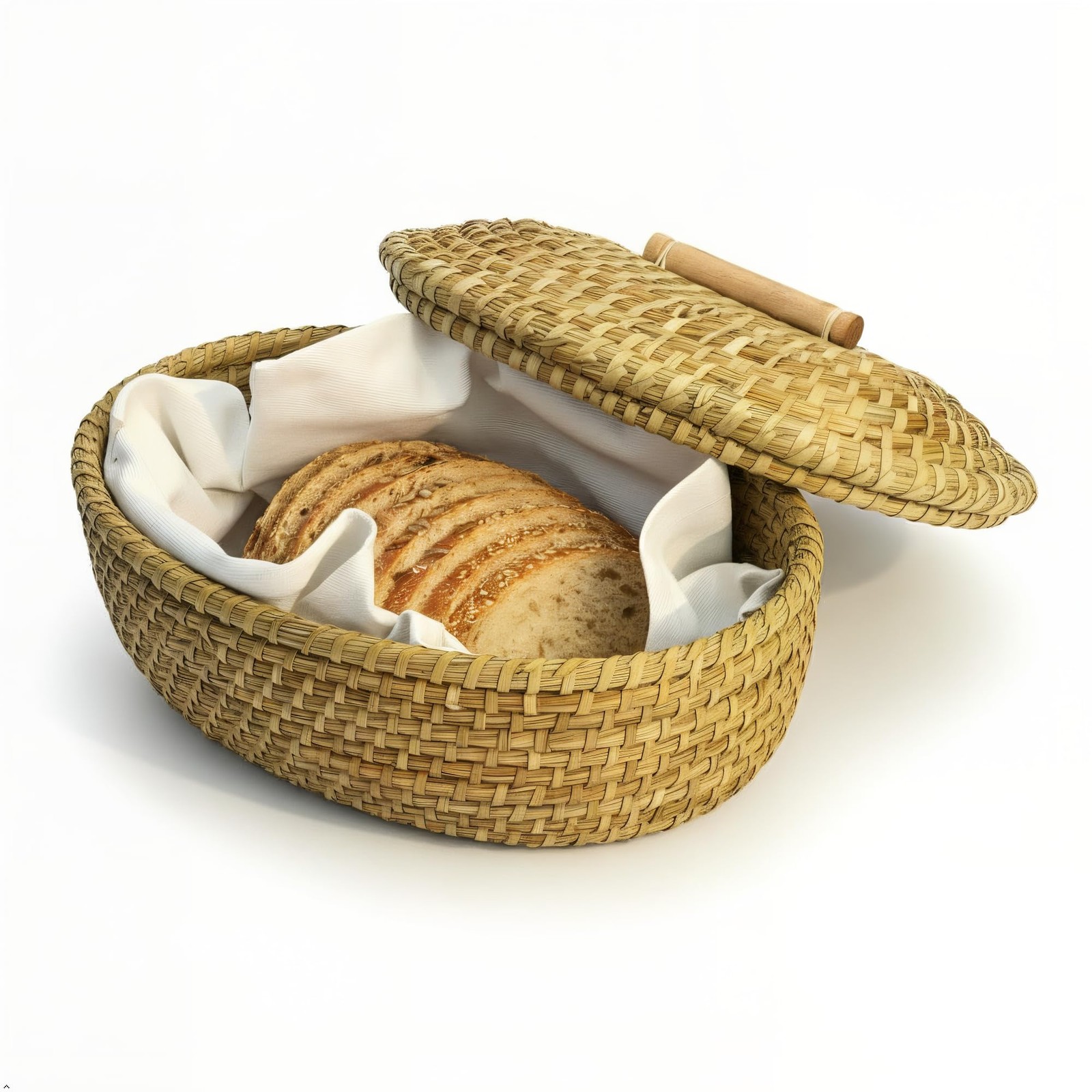 Handwoven Oval Bread Warmer Basket with Lid & Terracotta Warming Stone for So…