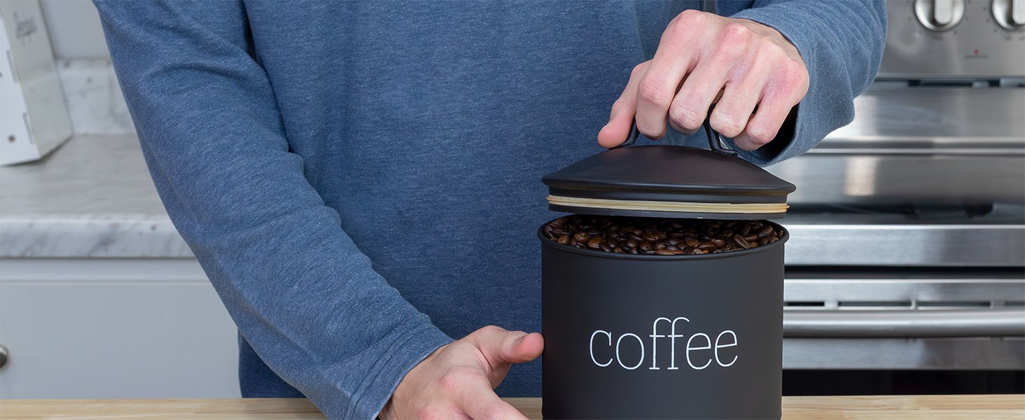 Enamelware Black Coffee Canister; Modern Farmhouse Style Coffee Storage for
