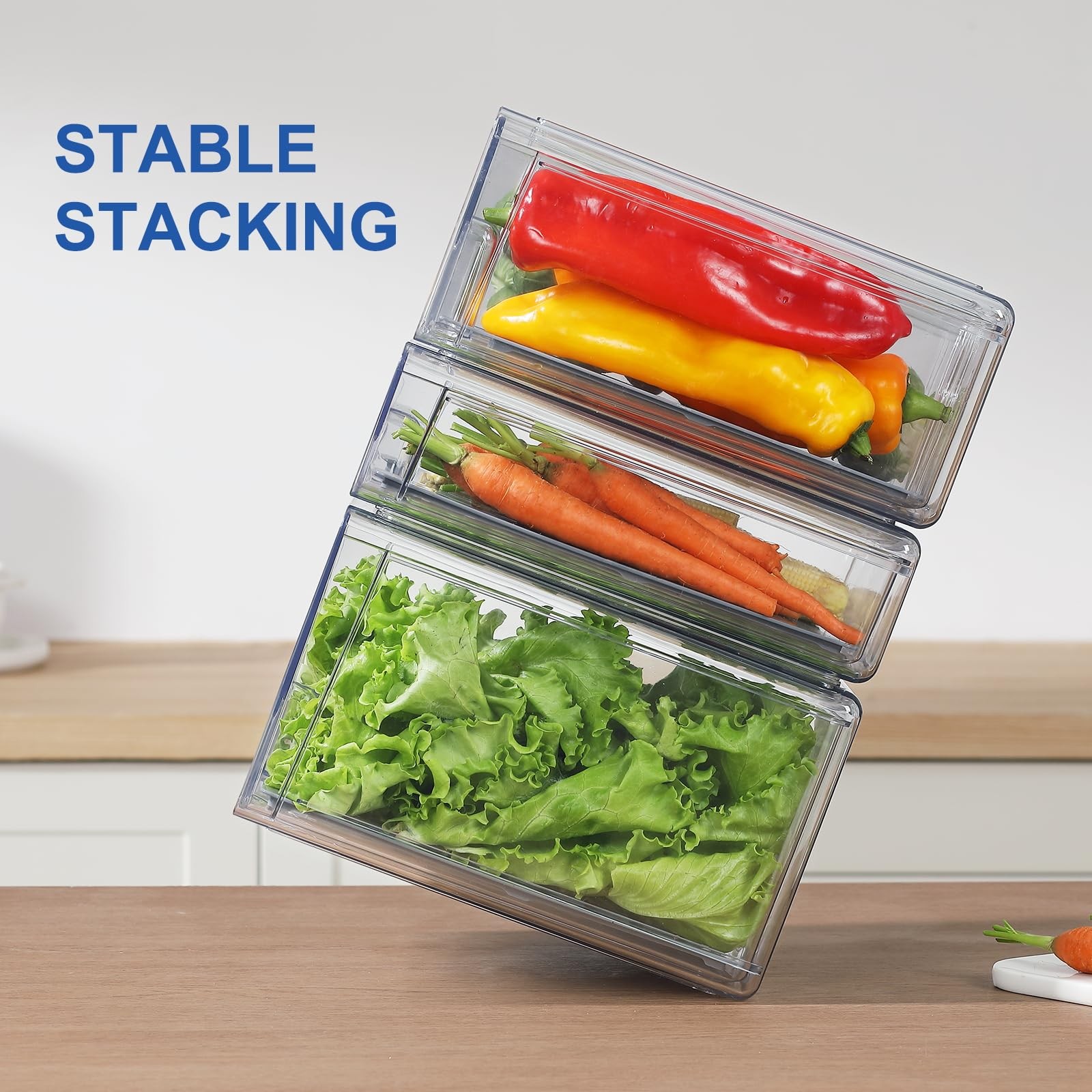 Bronkeeper Pull Out Clear Fridge Organizer Drawers with Drainer, Refrigerator…