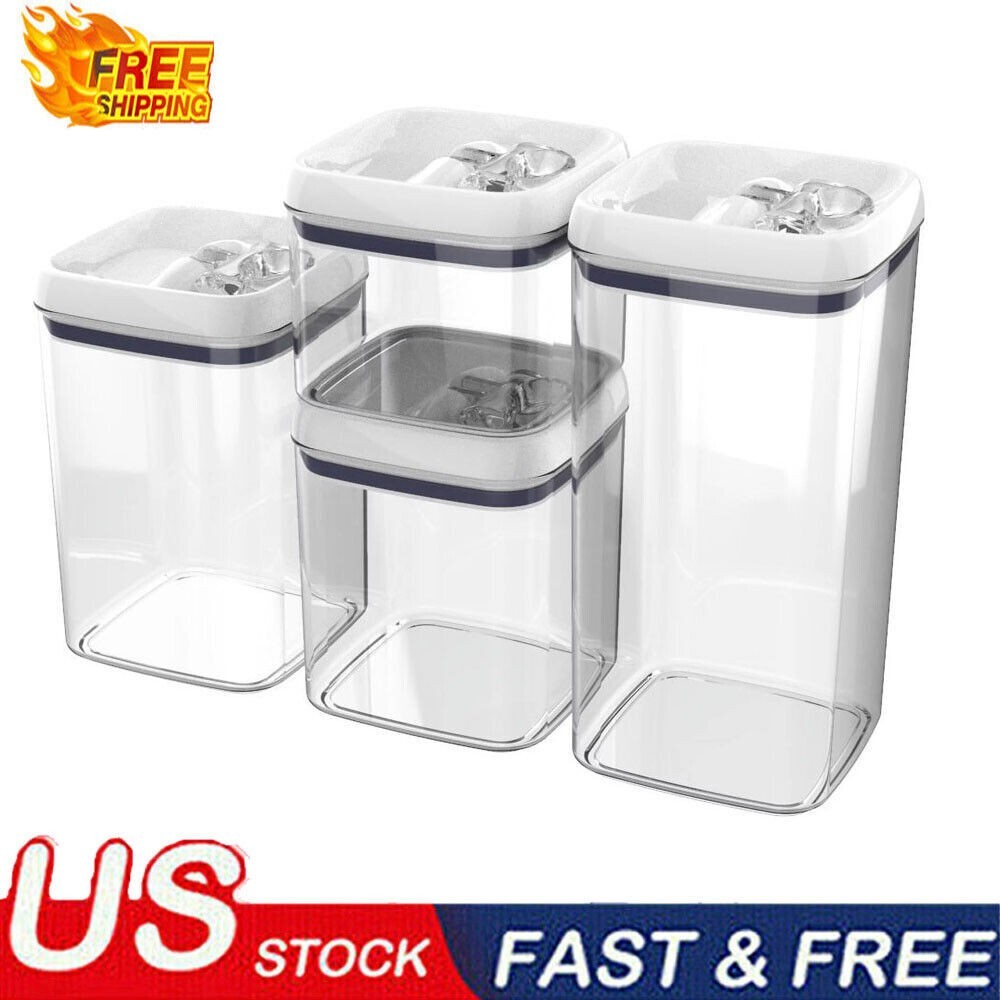 Canister Pack 4 Square Food Storage Set Stackable BPA-Free Durable Material New
