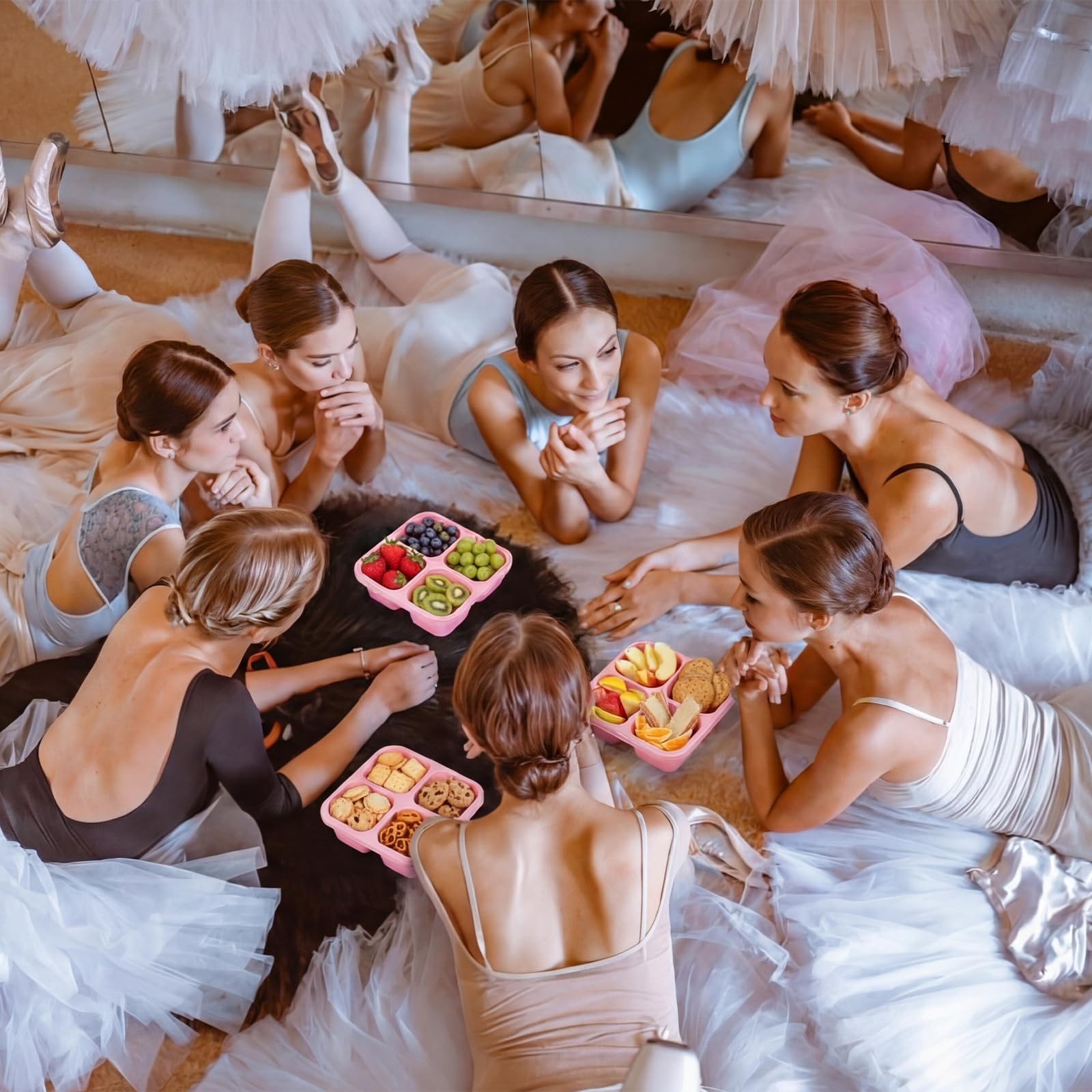 Ferrochef 8 Pcs Dance Team Gifts Snack Box, 4 Compartment pink, white