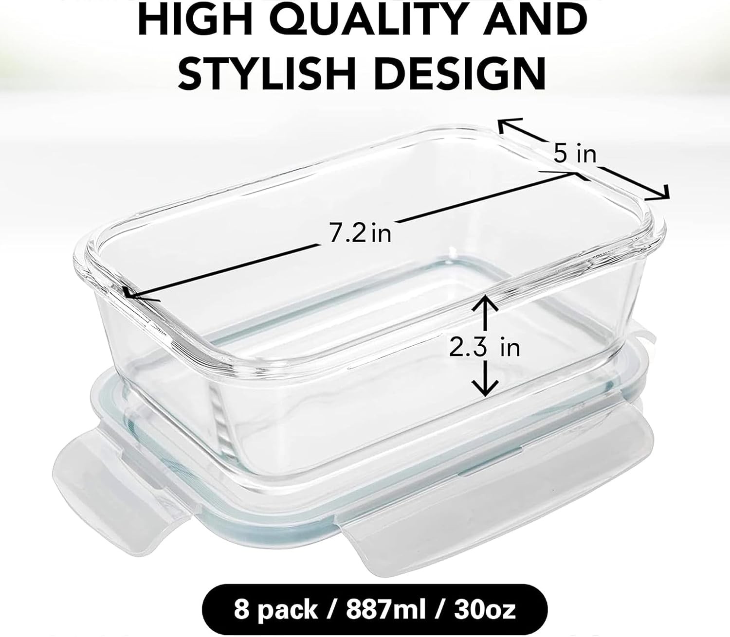 16 Pc (Set of 8) 30 Oz Glass Meal Prep Containers with Lids,