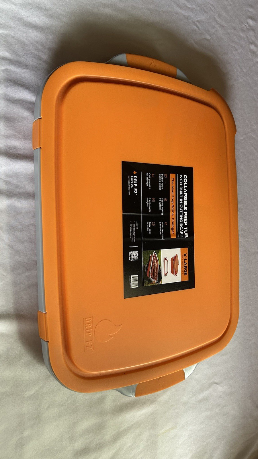 Drip EZ Collapsible BBQ Prep Tub – For Meal Prep Marinating Food Storage -Orange