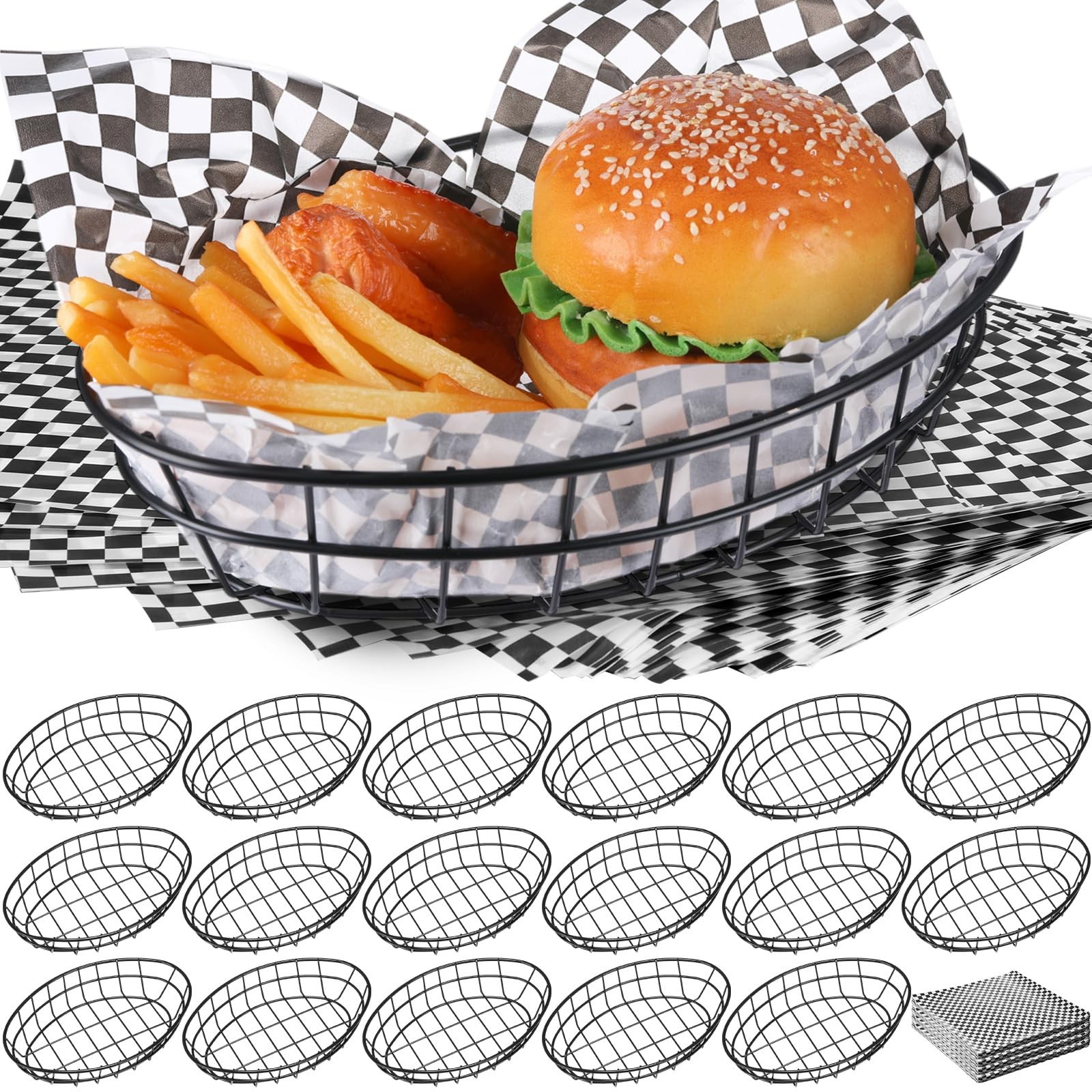 18 Pcs Black Wire Bread Basket Bulk 9.65″ x 6.1″ x 2.2″ Oval Metal Dinner Rol…
