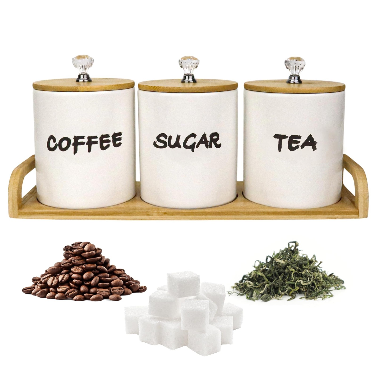 Coffee Tea Sugar Container Set of 3,Farmhouse Storage Containers Jars,Airtigh…
