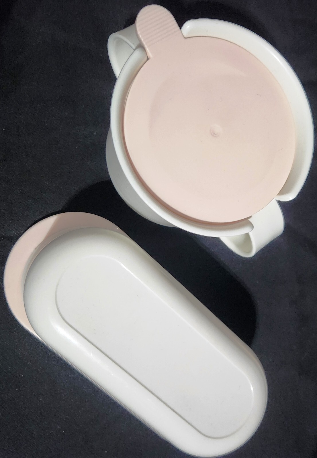 Tupperware TABLETOP BUTTER DISH 2320 & SUGAR BOWL w/Lid 2311 off white & pink