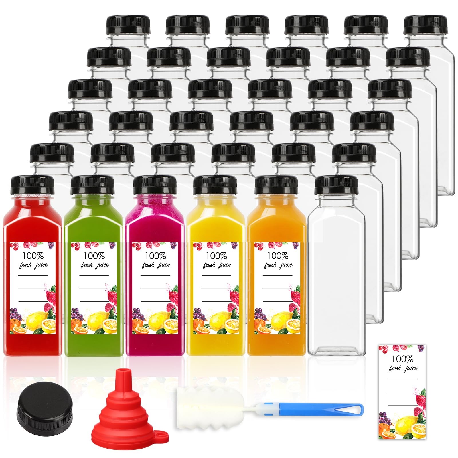 40 PCS 12oz Empty Plastic Juice Bottles Caps Bulk Clear Beverage Milkshake