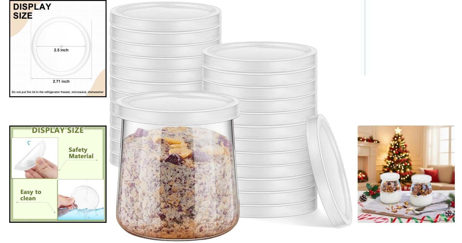 Set of 24 Clear Yogurt Jar Lids – Reusable and Safe Polyethylene Design