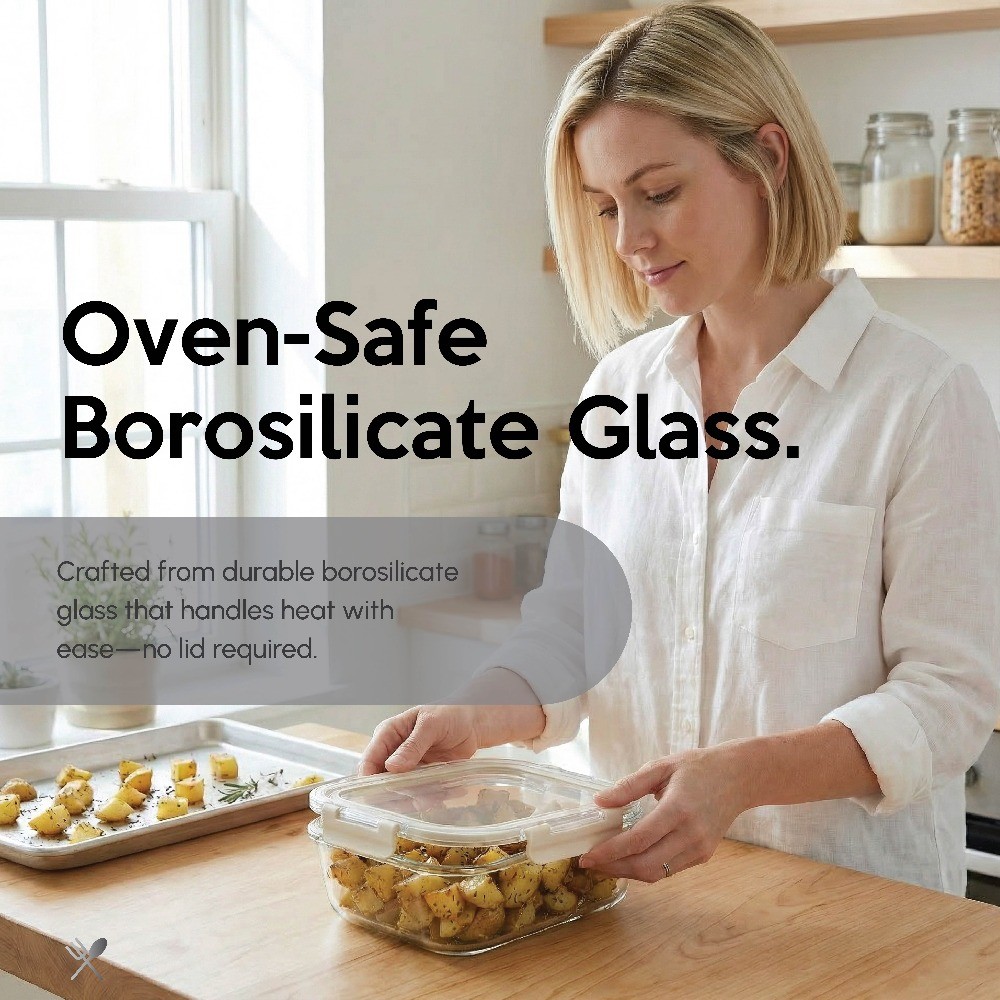 Glass Food Storage Container with Expandable Silicone Lid, 2-Compartment