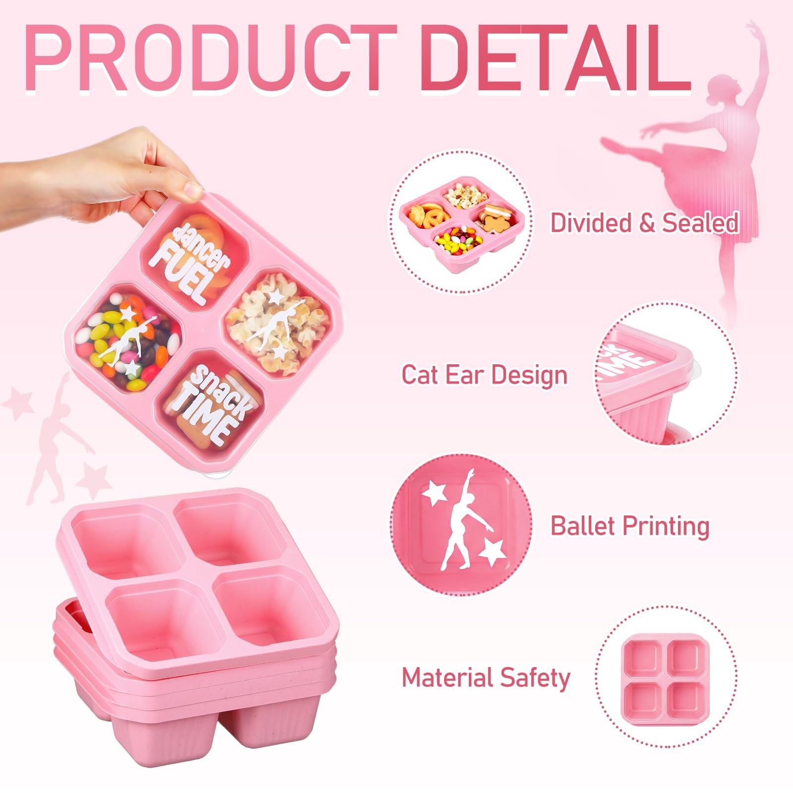 Ferrochef 8 Pcs Dance Team Gifts Snack Box, 4 Compartment pink, white