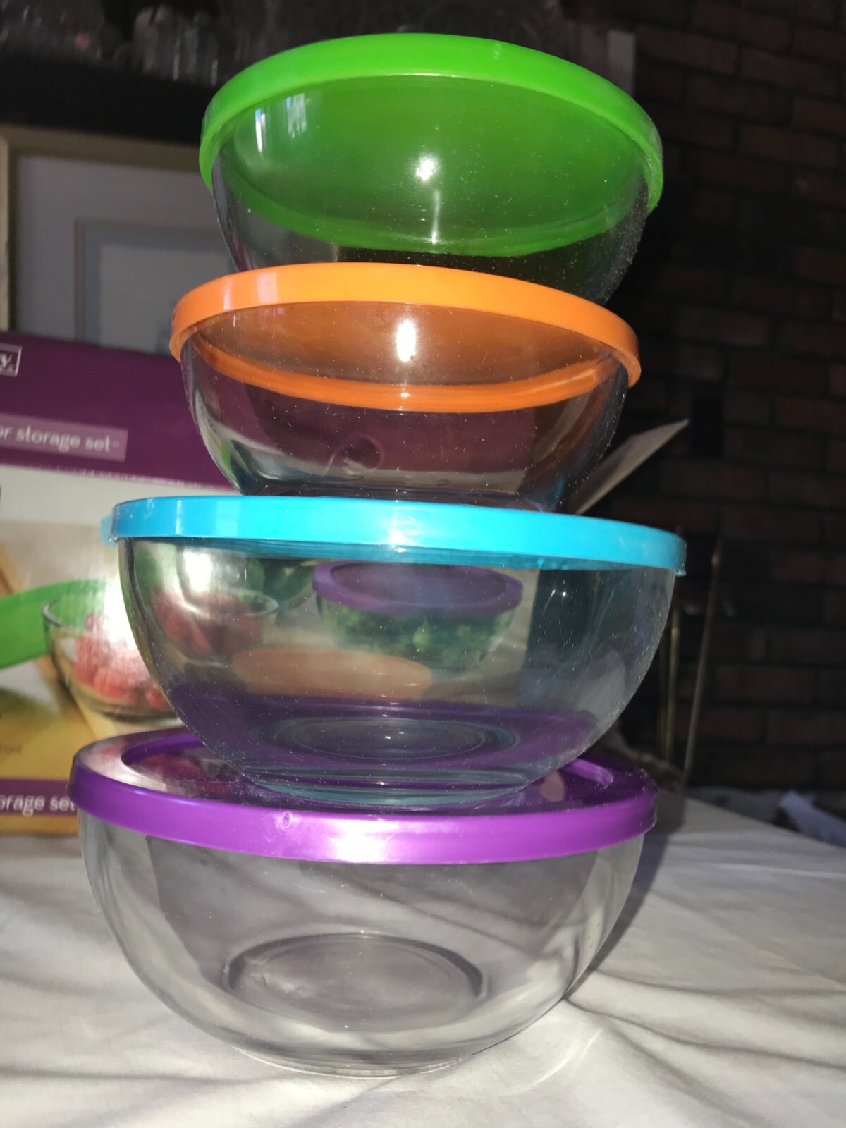 NOS htf LIBBEY Glass 8-Piece SET Food STORAGE Container BOWLS with Plastic LIDS