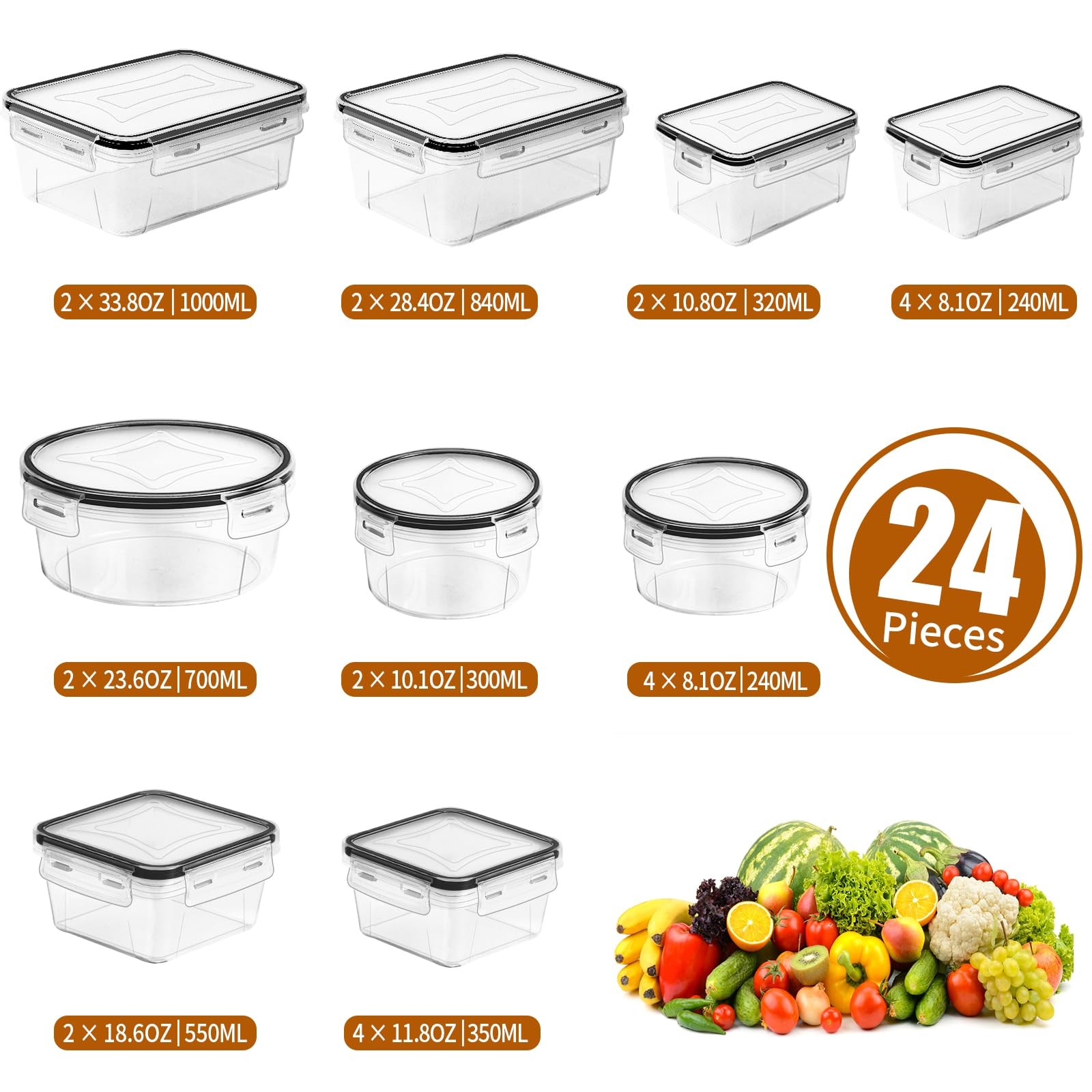 Best PRAKI 24 Pack Meal Prep Containers, Food Storage Containers set with Lids