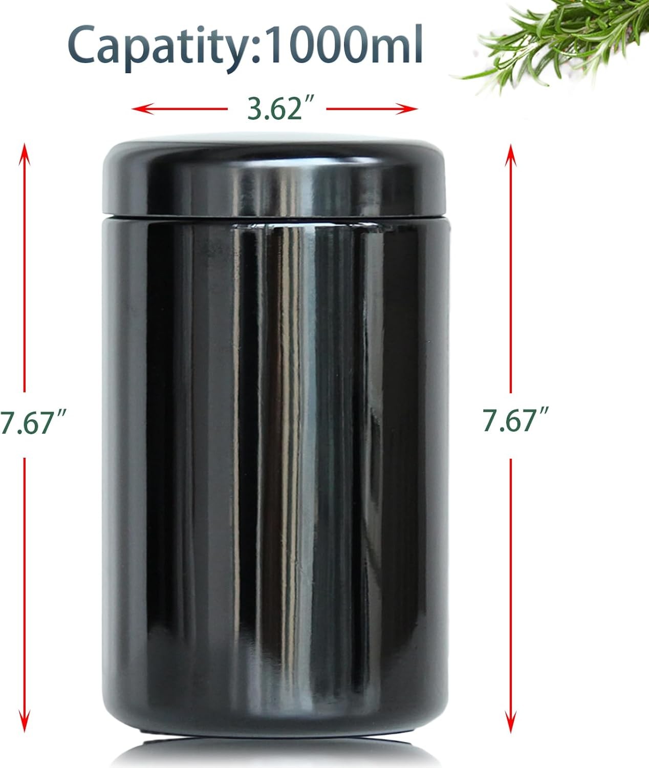 Black Glass Airtight Storage Container Jar 1000ml 2 Oz with UV Protection for