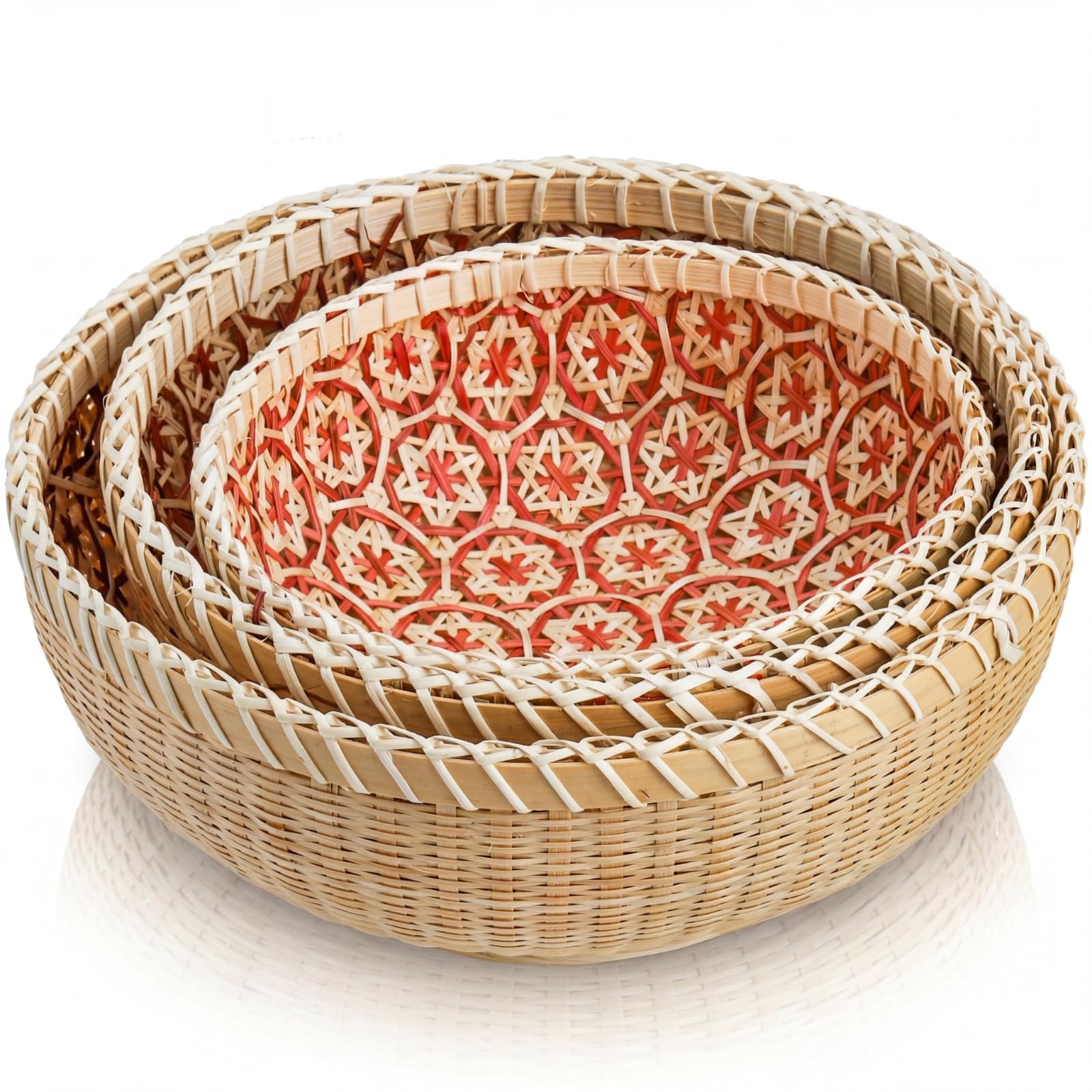 Set of 3 Round Wicker Fruit Baskets, Kitchen Wicker Woven Bread Basket Stacka…