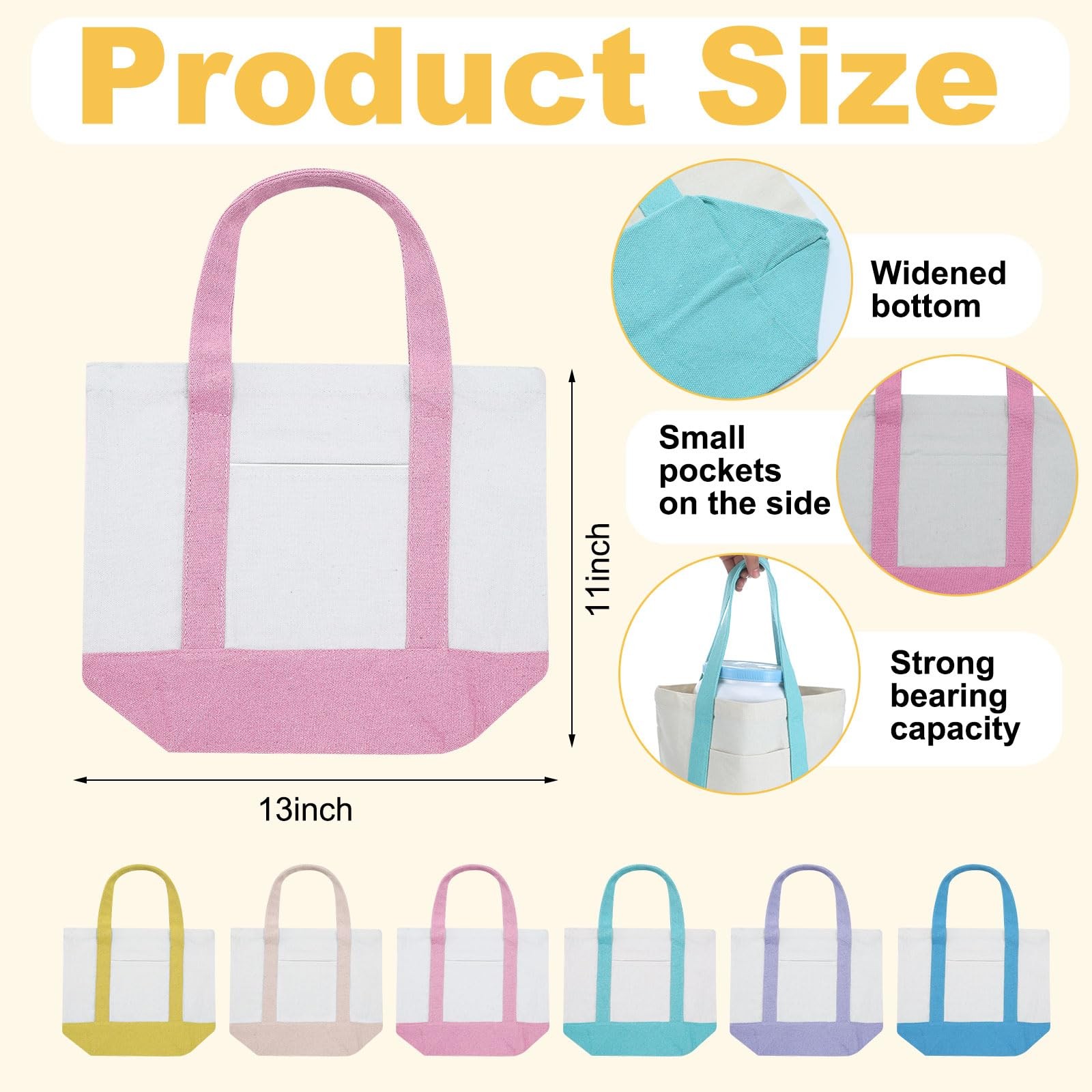 Eccliy 12 Pcs Mini Canvas Tote Bags 13 X 11 X 6 Small Tote Shopping Bag Bulk