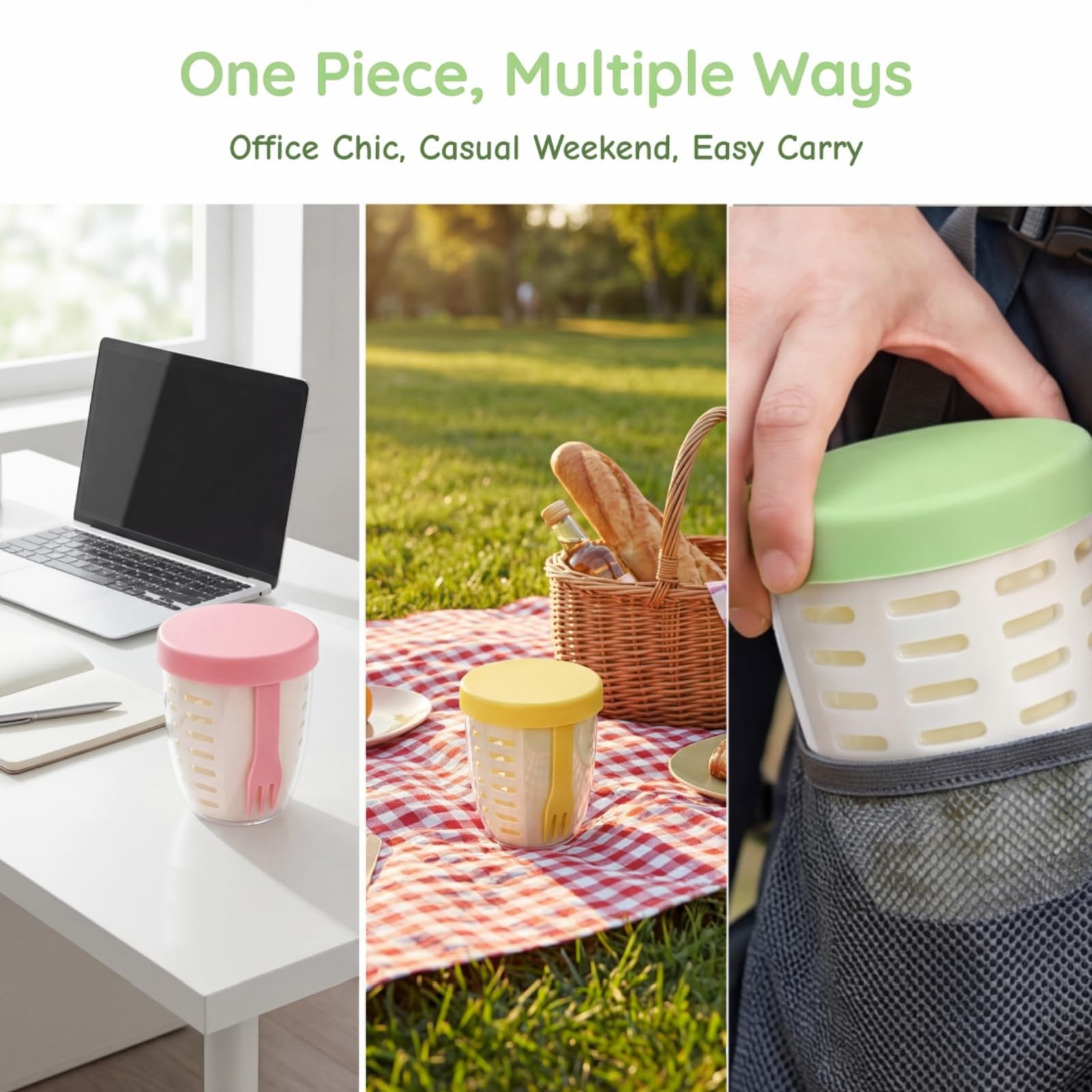 6 Pieces Salad Fruit Storage Cup, 20 Oz Airtight Plastic Fruit Storage Contai…