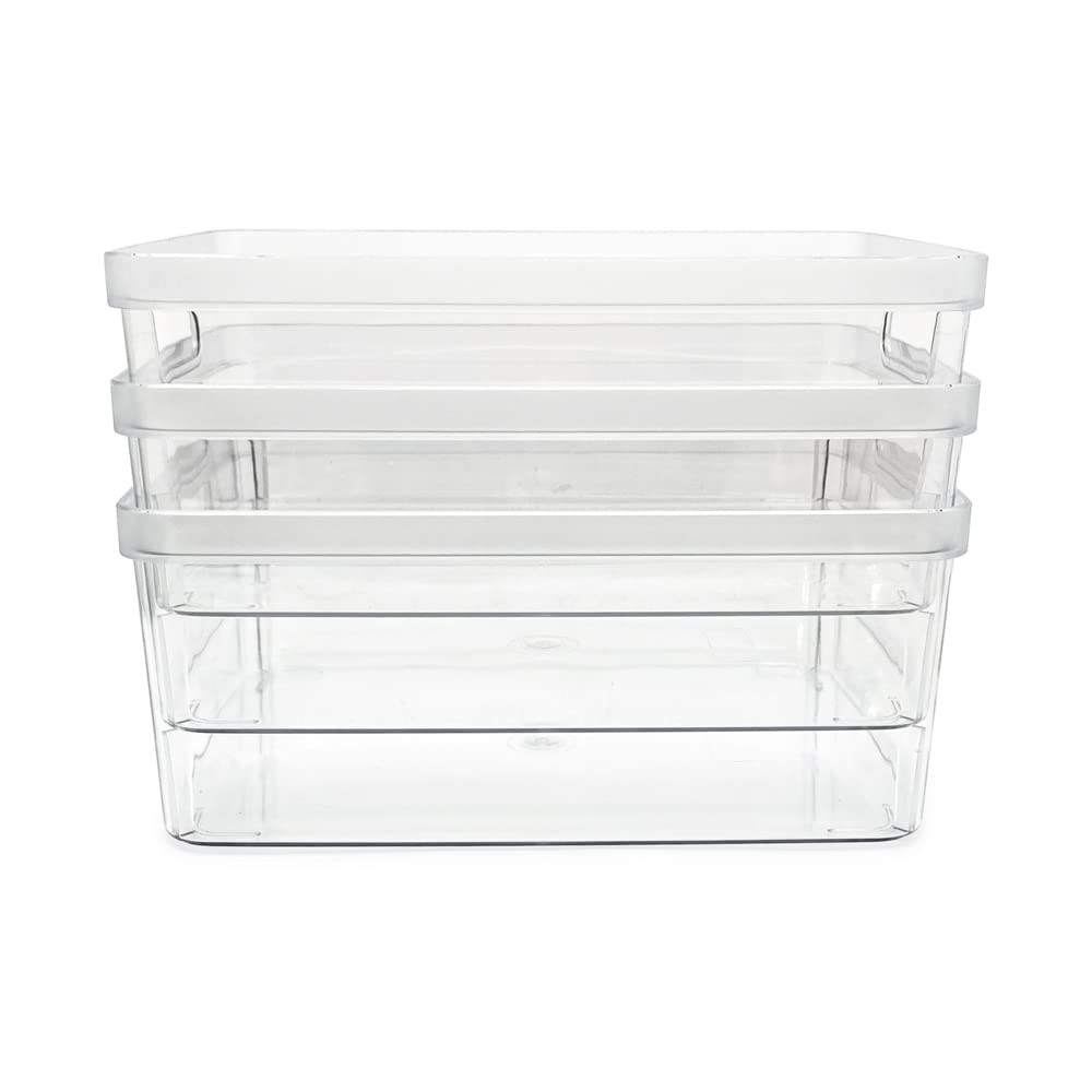 Isaac Jacobs 3-Pack Medium Clear Storage Bins (8” L x 10” W x 4.25” H) w/Cuto…