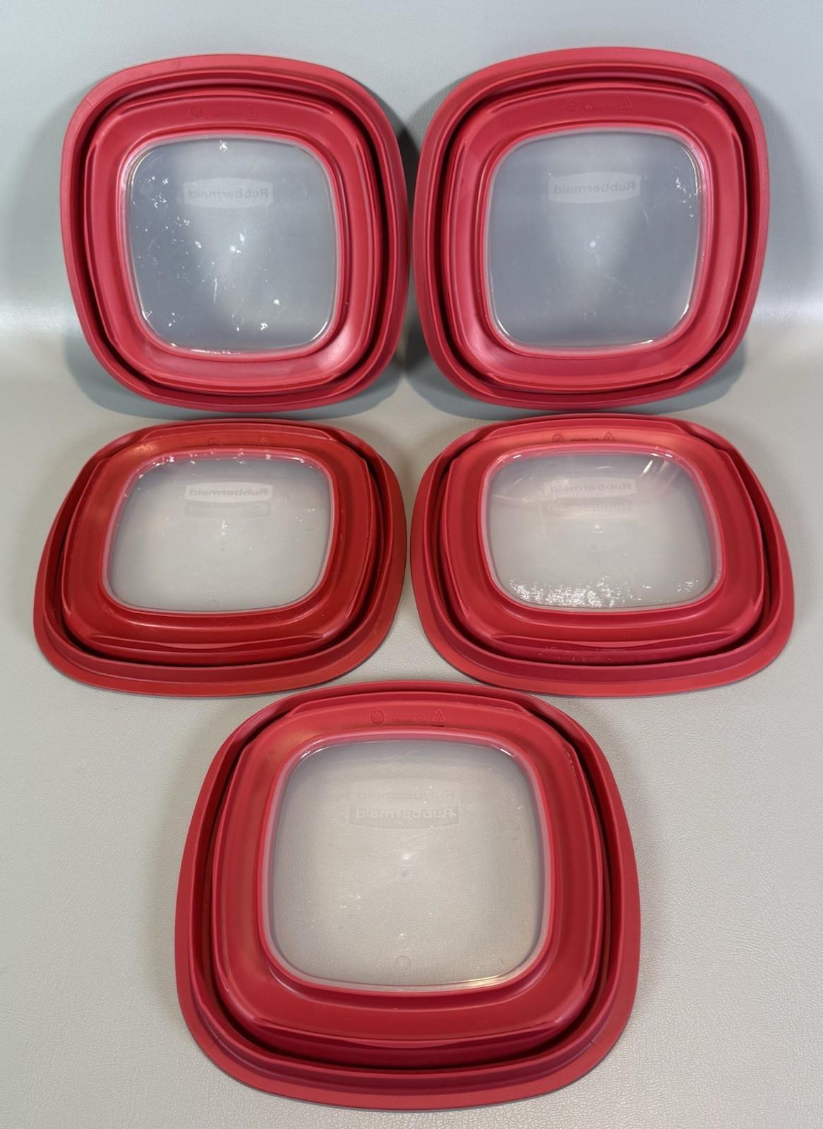 Lot Of 5 Rubbermaid Premier Square Snap Lid Replacement 7″ Red 10M3M4 LIDS ONLY