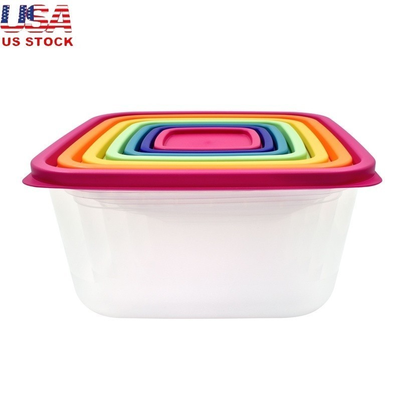 Plastic Food Storage Containers Set Stackable Nestable BPA-free 14 Pack New