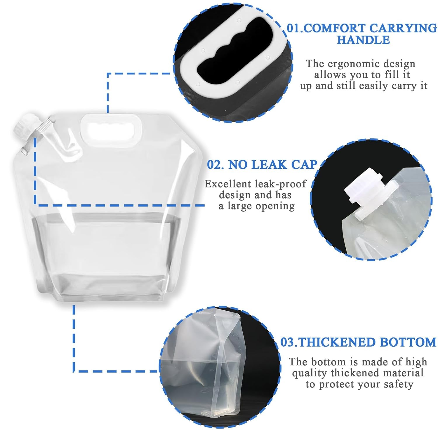 4 Pack Collapsible Water Jugs, 1.3/2.6 Gallon – BPA Free Clear Plastic Water Bag
