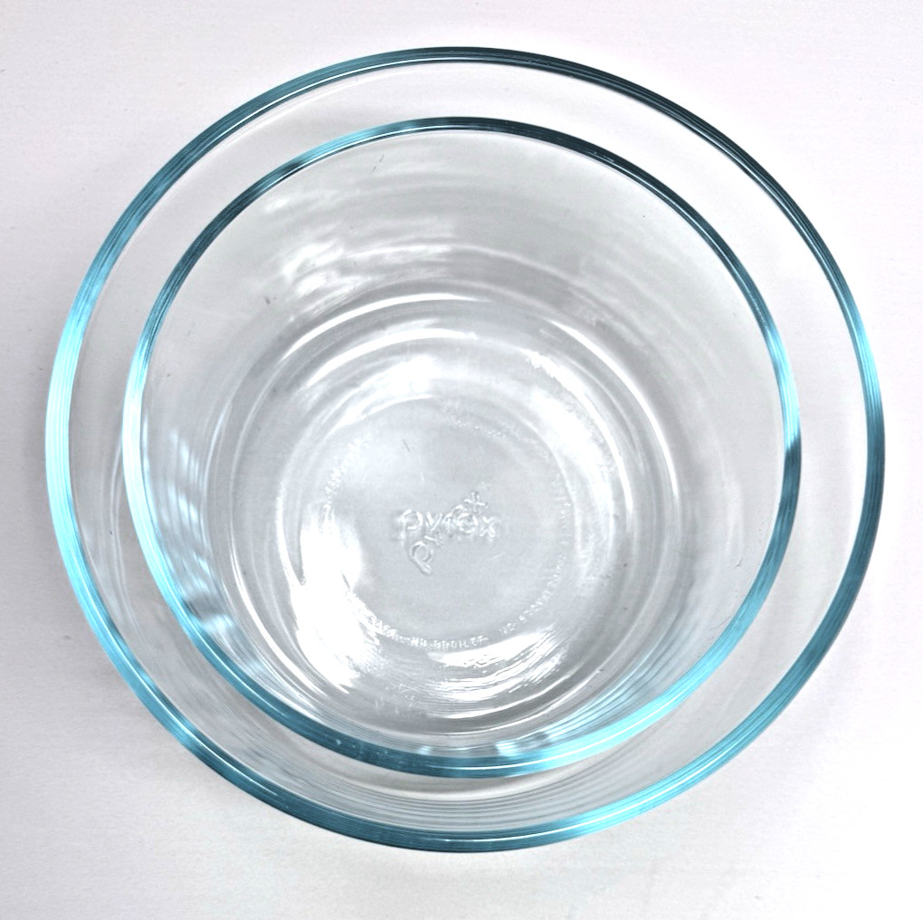 PYREX SIMPLY STORE 7201 4 CUP & 7203 7-CUP CLEAR GLASS ROUND FOOD STORAGE BOWLS