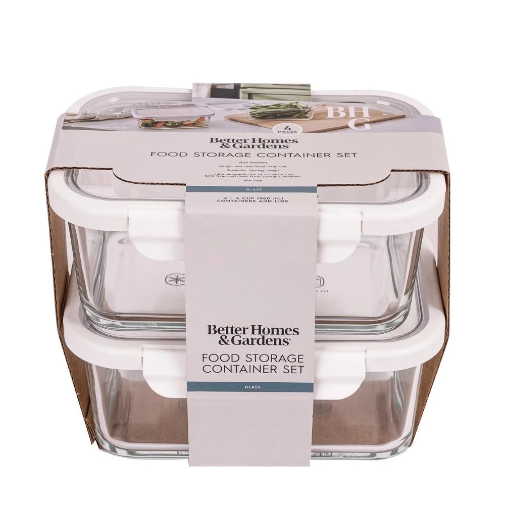 4Cup Rectangle Glass Food Storage Container with Tritan Lid. Set of 2,4 Pieces