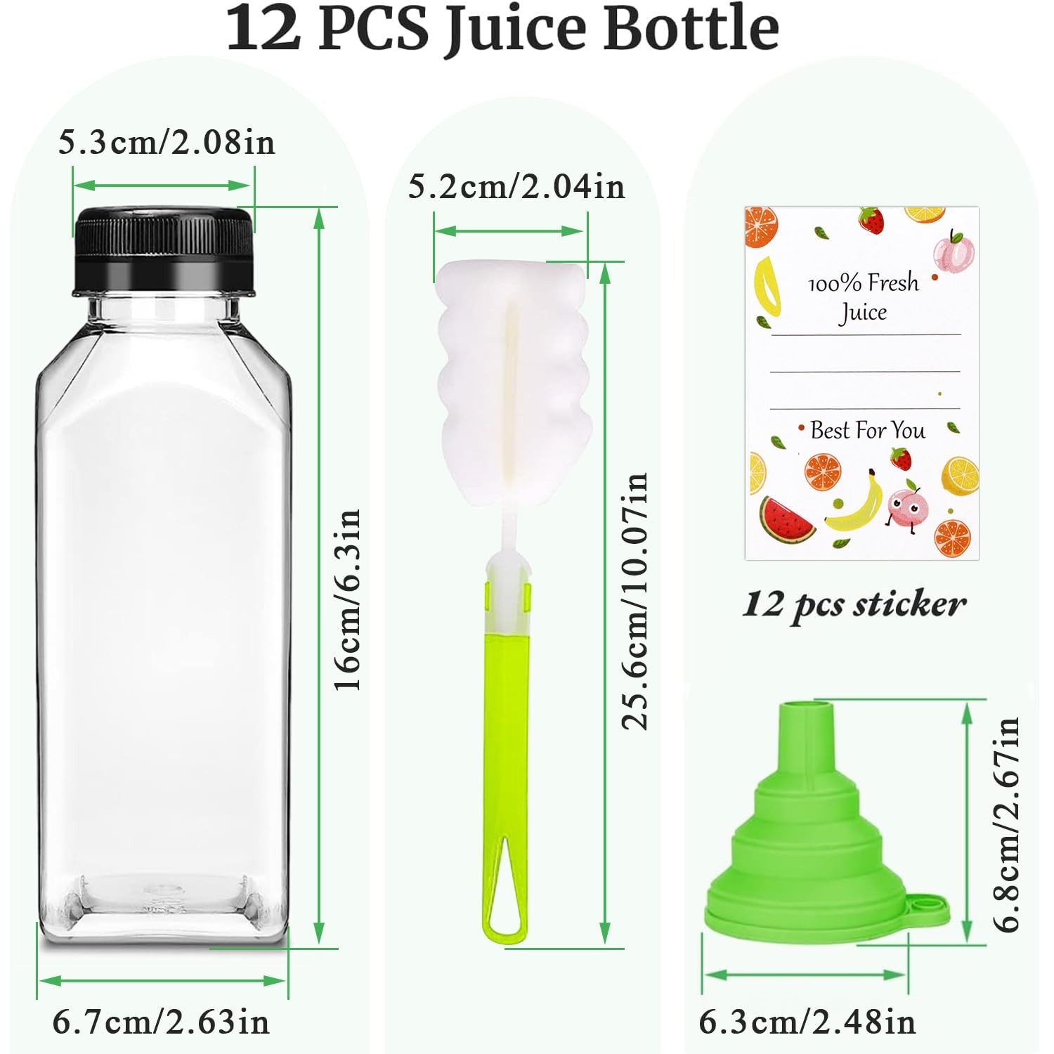 Plastic Juice Bottles with Caps 12Pcs -12oz Reusable Juice Containers with Ta…