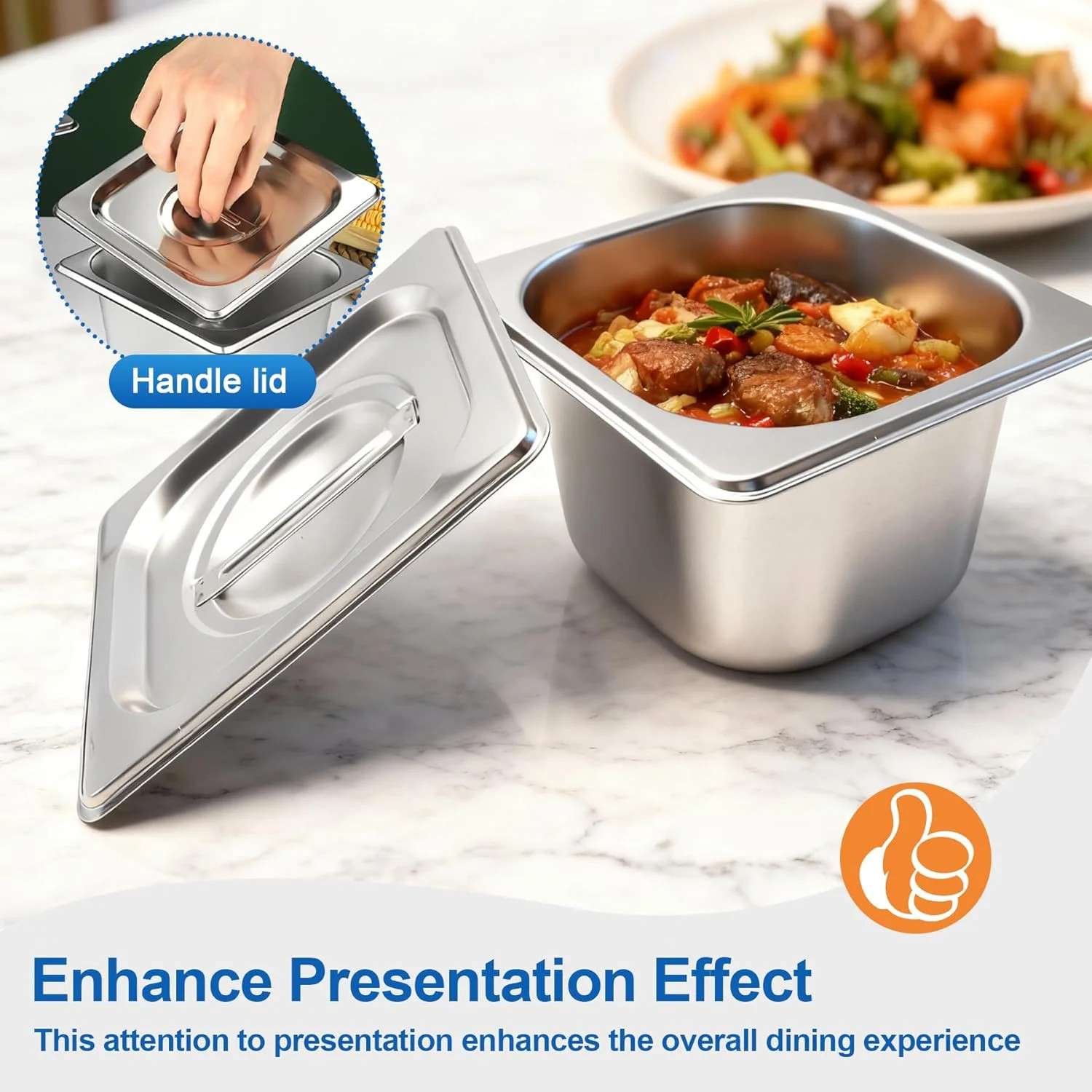 Philbinden 4 Pack Stainless Steel Hotel Pans 1/6 Size 4 Inch Deep With Lids, 0.7