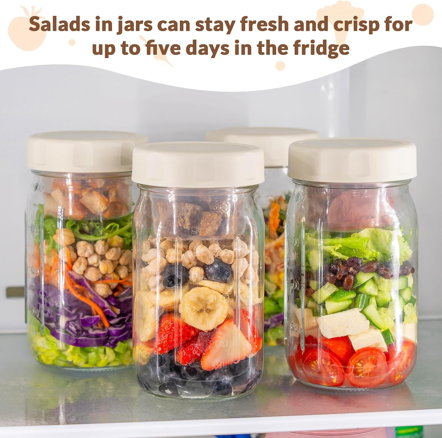 4 Pack Glass Salad Jars W/ Lids Meal Prep Leakproof Container Lunch Two Small