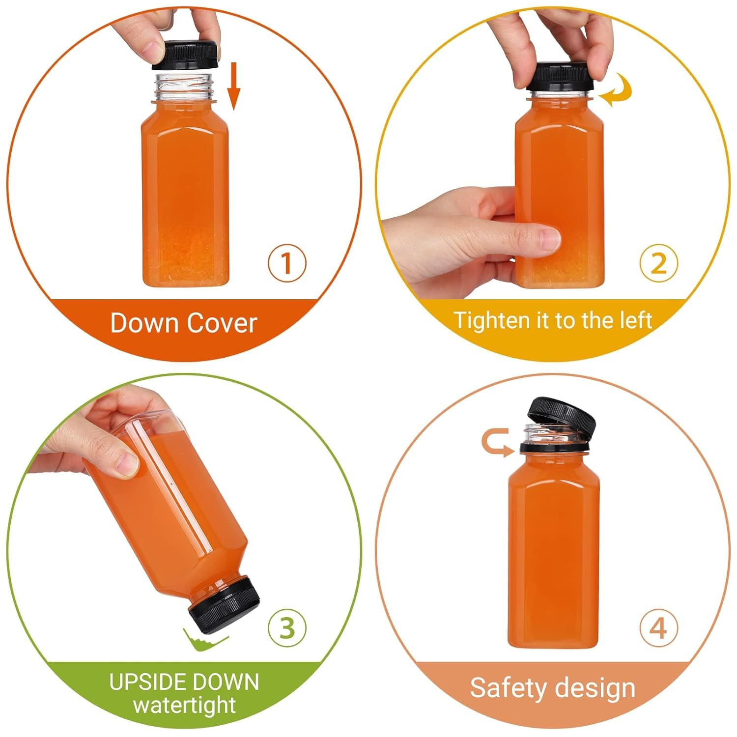 30Pcs 6Oz Empty Plastic Juice Bottles with Caps Reusable PET Food Grade Drink Bo
