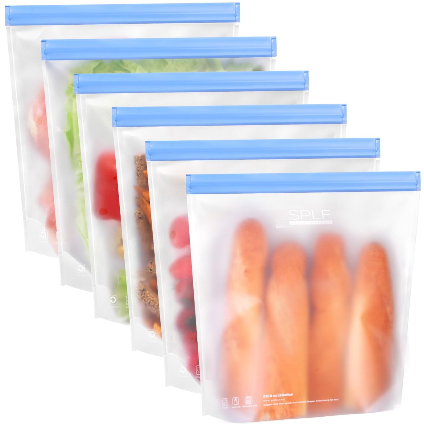 6 Pack StandUp Reusable 2 Gallon Freezer Bags Dishwasher Safe, Reusable Freez…