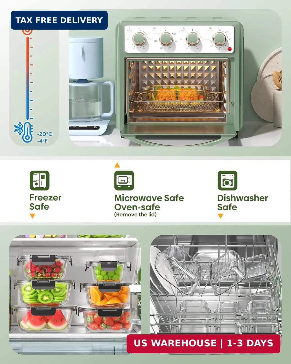 KEMETHY 40 PCS Glass Food Storage Containers with Lids(20 Container & 20 Lid), B