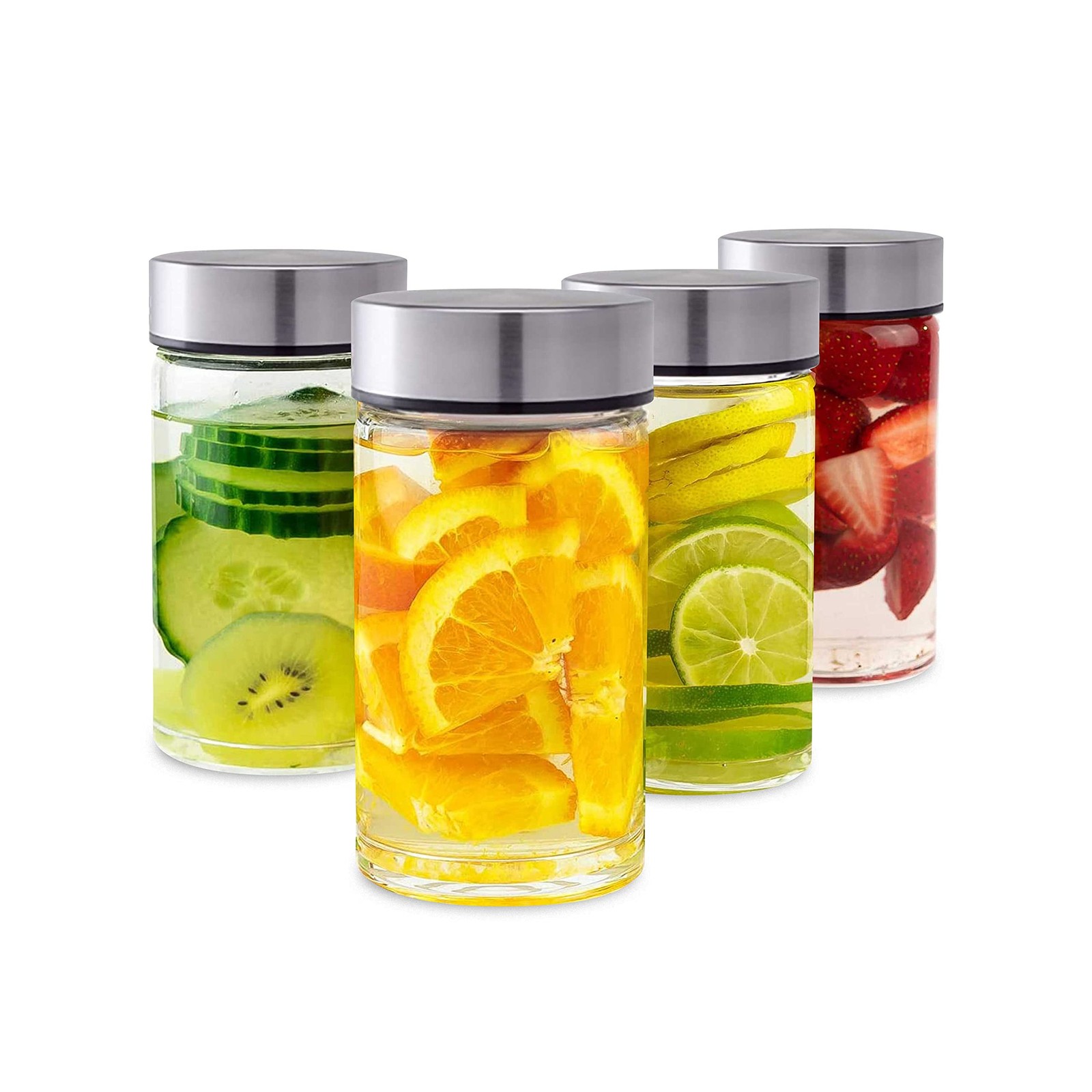 Bottles – 4 Pack Wide Mouth Glass Bottles with Lids – for Juicing, Smoothies, In