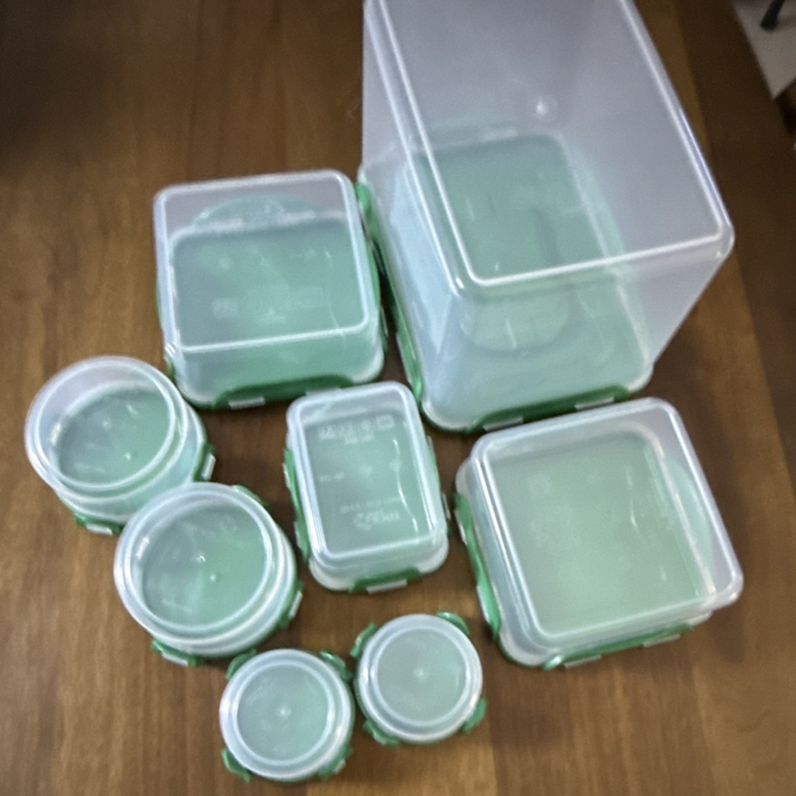 Lock & Lock 8pc Square Round Rectangle Plastic Storage Set Clear Green Snap Lid
