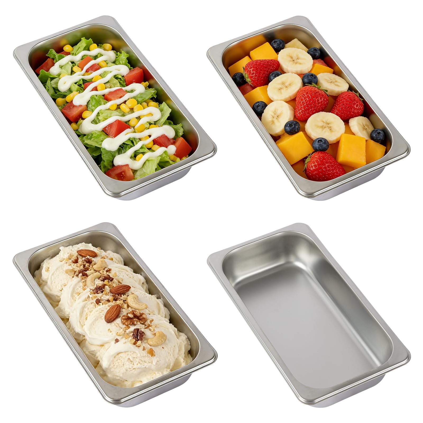 Set Of 4 1/3 Size Stainless Steel Steam Table Pans 2.5 Deep Anti-Jam Trays