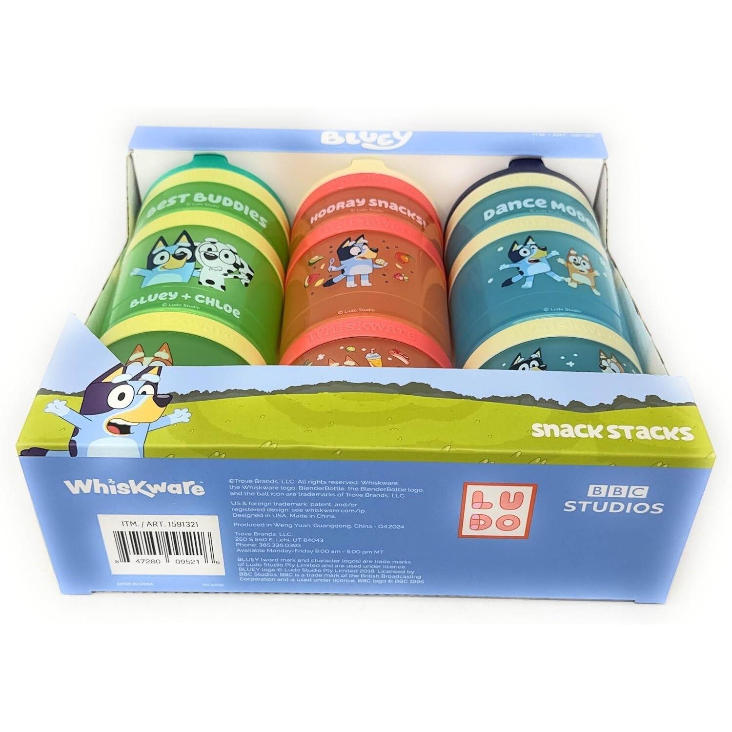 Bluey ~ Whiskware 3 snack Stacks ~ BPA and Phthalate-free Dishwasher Safe